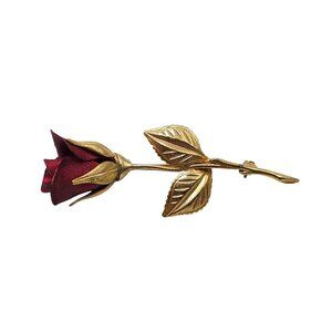Vintage Giovanni Signed Red Rose Gold Tone Brooch 3 Inches